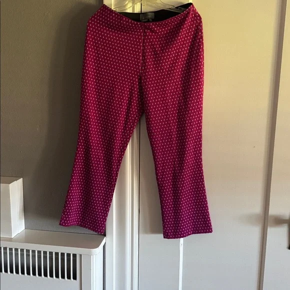 Anthropologie Pink and Black Patterned Pull On Crop Flared Pants sz M - Picture 2 of 2